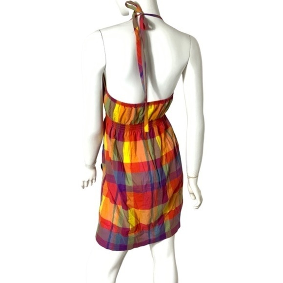 Old Navy Multicolor Fall plaid halter neck dress pockets open back Medium - Picture 3 of 5